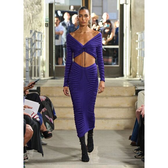 ALAÏA 3d Velvet Top in Ultraviolet 42 New Womens Cropped Knit Blouse - Picture 16 of 16